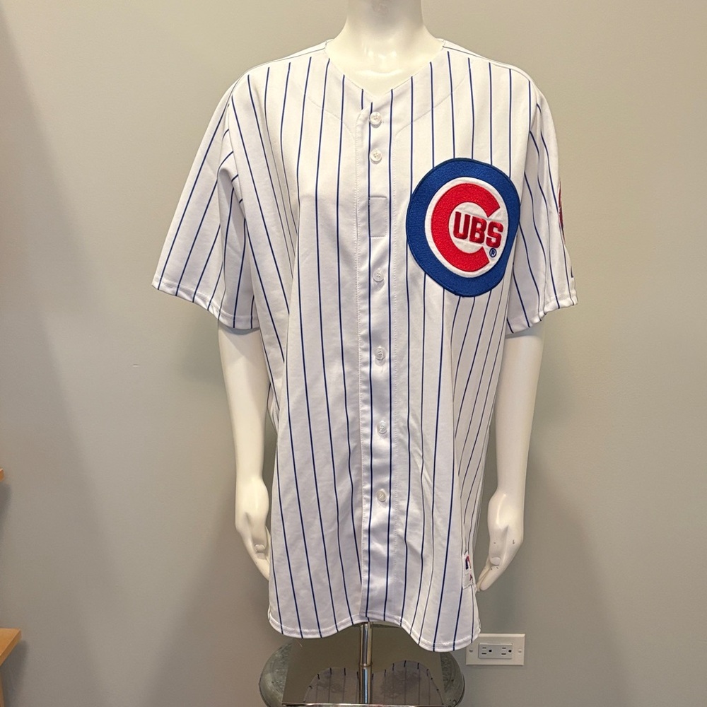 Majestic Chicago Cubs MLB Authentic White Blue Striped Baseball Jersey Size 48